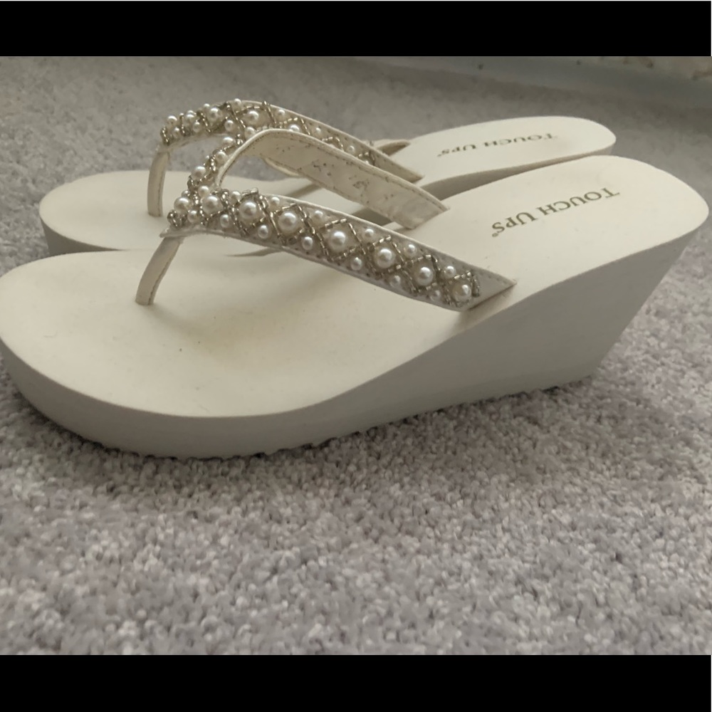 White bridal wedge flip flops